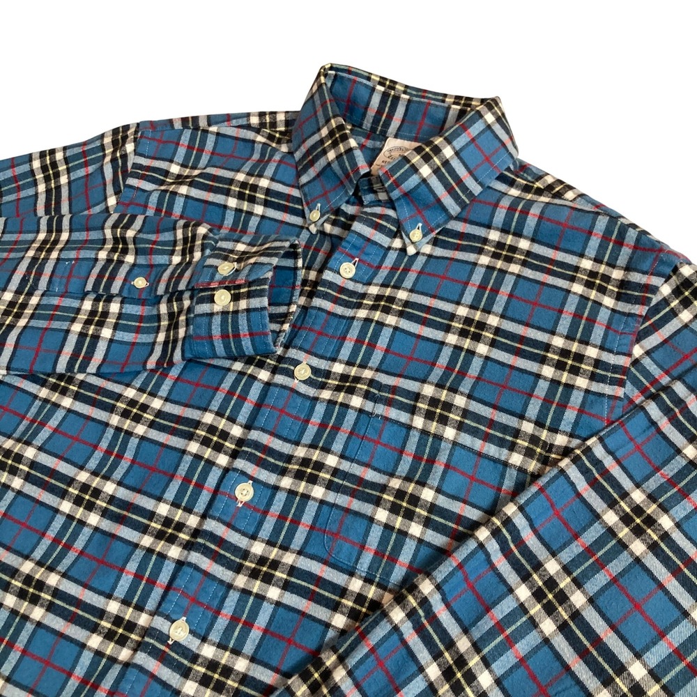 Brooks Brothers Men Medium Regent Fit Blue Plaid Cotton Button Down Shirt Preppy